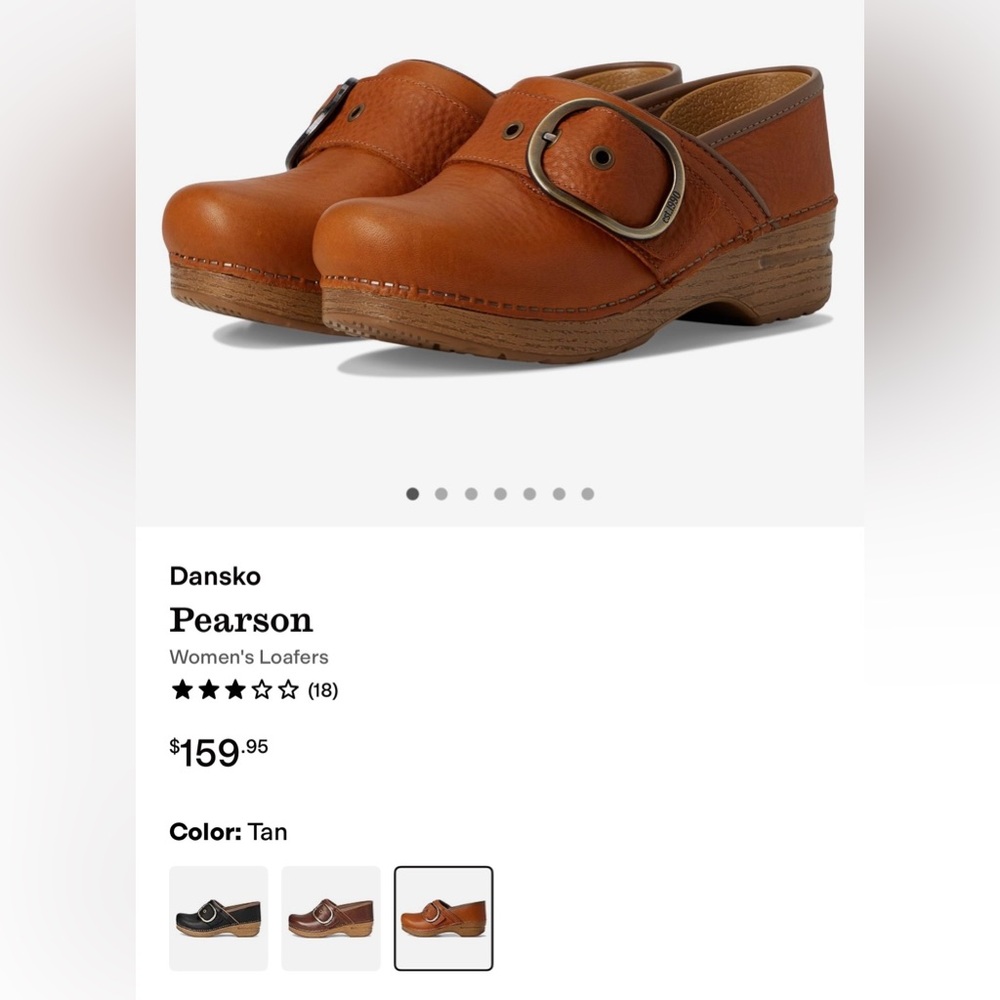 Dansko Pearson Tan Tumbled Clog Leather Roomy Toe Box Buckle Womens 37=6.5 or 7